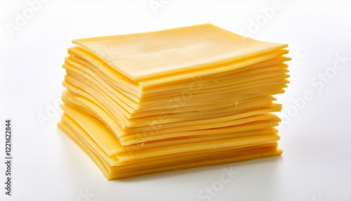 A stack of processed cheese slices, ready to melt.