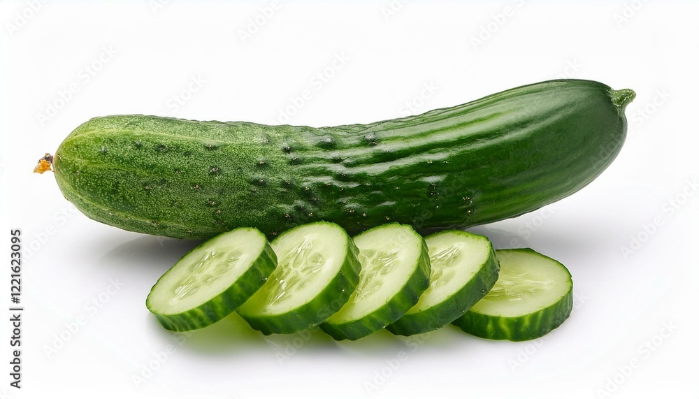 Fresh green cucumber sliced on white background Fresh green cucumber sliced on white background