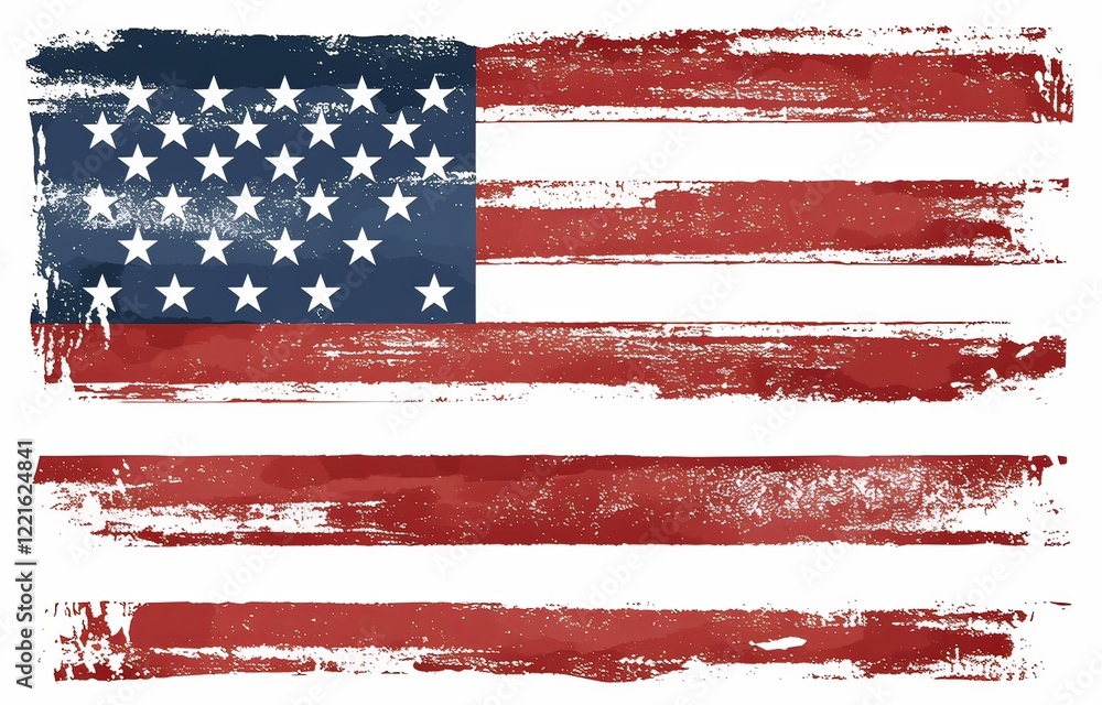 Flat design American flag with white stars on red stripes, set against a solid navy-blue background. Flat design American flag with white stars on red stripes, set against a solid navy-blue background.