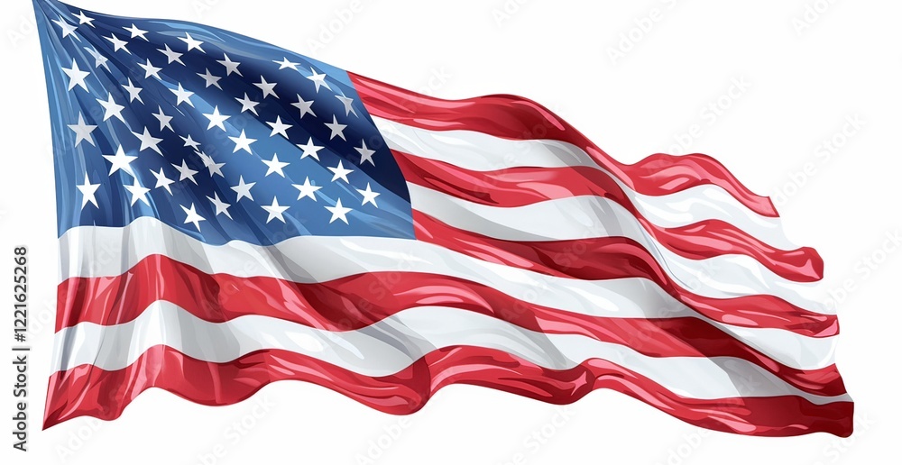 Obraz premium American flag with red and blue colors, white stars at the top, and a white border around the graphic on a white background.
