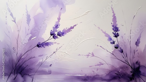 Serene Lavender Watercolor Art in Soft Purple Tones Representing Elegance, Serenity, and Calm photo