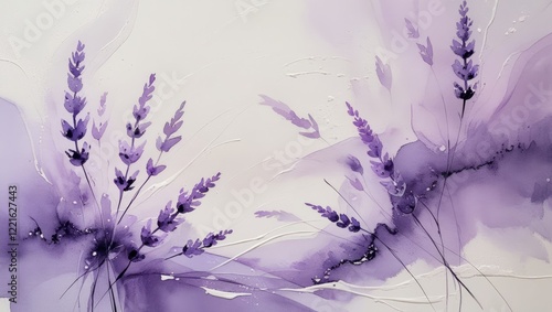 Elegant Lavender Watercolor Painting in Soft Purple Shades Representing Serenity, Calm, and Artistic Grace photo