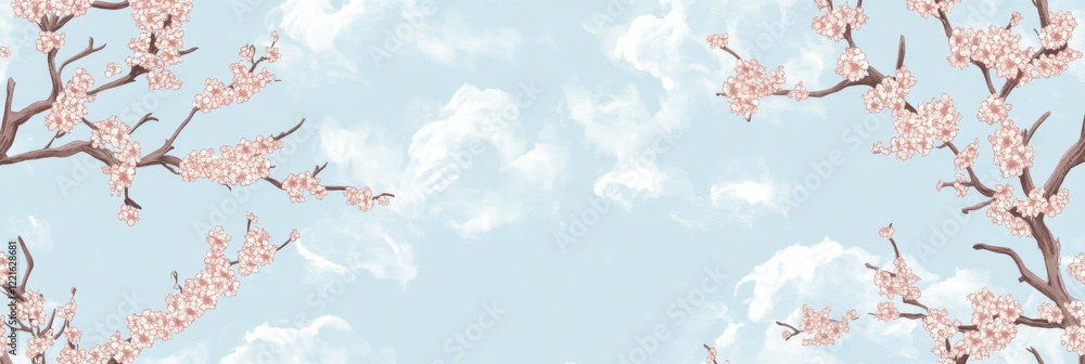 Obraz premium Blossoming cherry branches against a cloudy sky capturing spring warmth