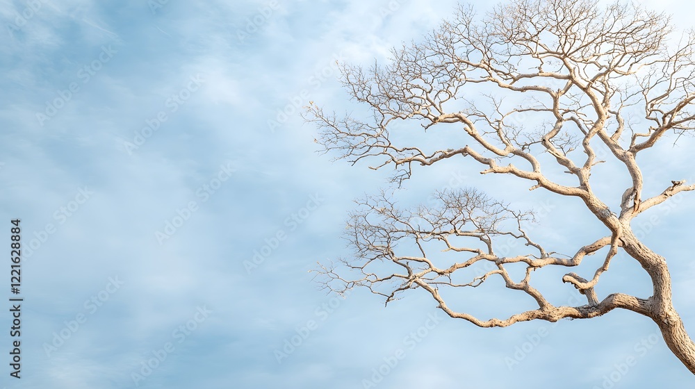 Bare Tree Against Blue Sky with Soft Clouds in Autumn Atmosphere Bare Tree Against Blue Sky with Soft Clouds in Autumn Atmosphere