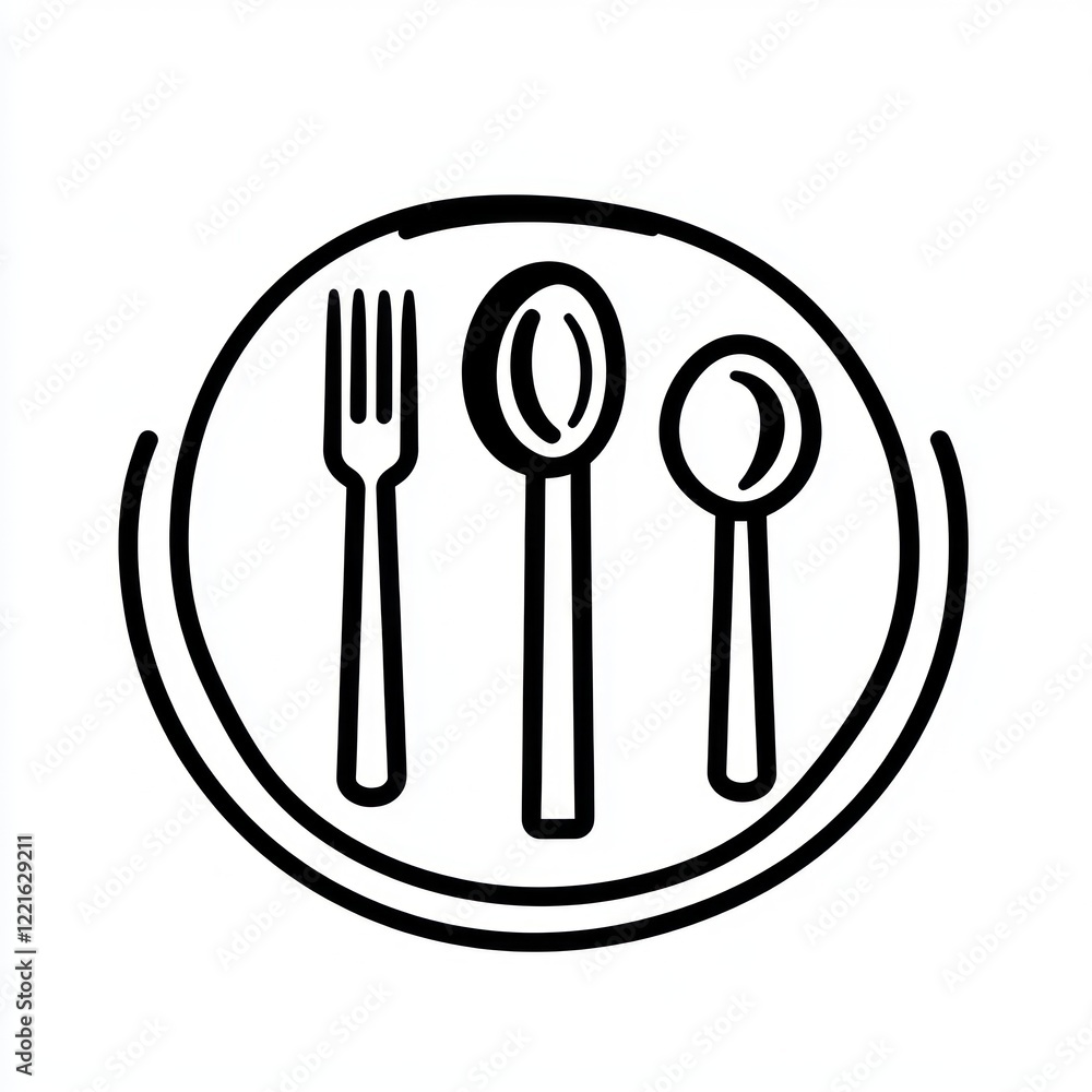 Simple illustration of utensils on a plate Simple illustration of utensils on a plate