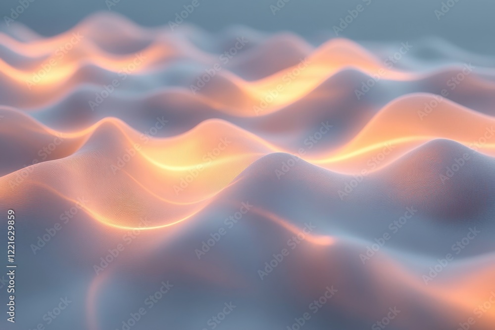 Fototapeta premium Soft undulating waves illuminated with warm light create a serene abstract landscape