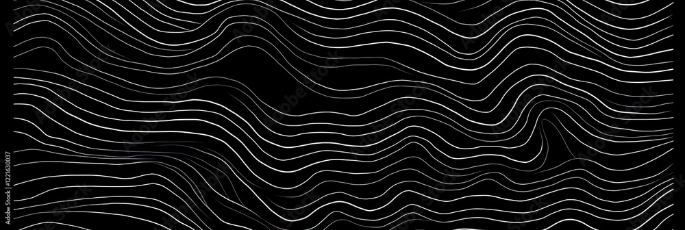 Black and white topographic lines on a black background Black and white topographic lines on a black background
