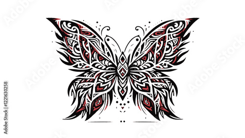Intricate Butterfly Tattoo Design with Tribal Style