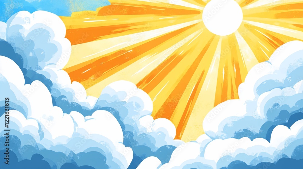 Celestial Sunrise: A Vibrant Painting of Sunbeams and Clouds Celestial Sunrise: A Vibrant Painting of Sunbeams and Clouds