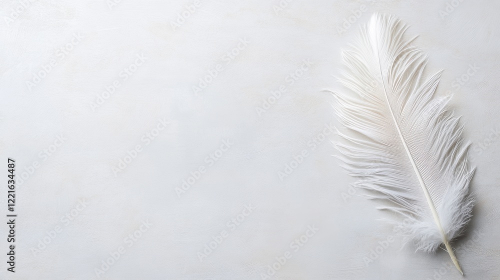 Obraz premium Delicate White Feather on Soft Beige Background, Minimalist Elegant Design for Nature and Serenity Projects