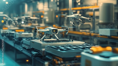 Wallpaper Mural A futuristic smart factory with drones inspecting the production process. Torontodigital.ca