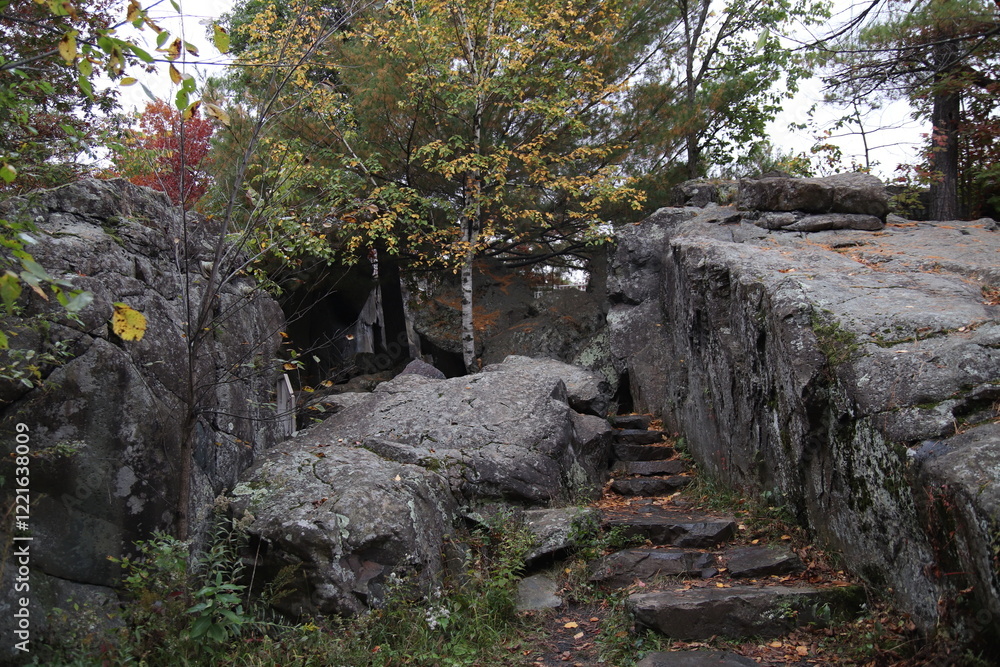 Autumn landscape with trees and lake near Interstate State Park in Taylors Falls, Minnesota. 