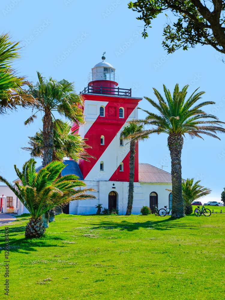 Green Point lighthouse framed in trees, Cape Town, South Africa