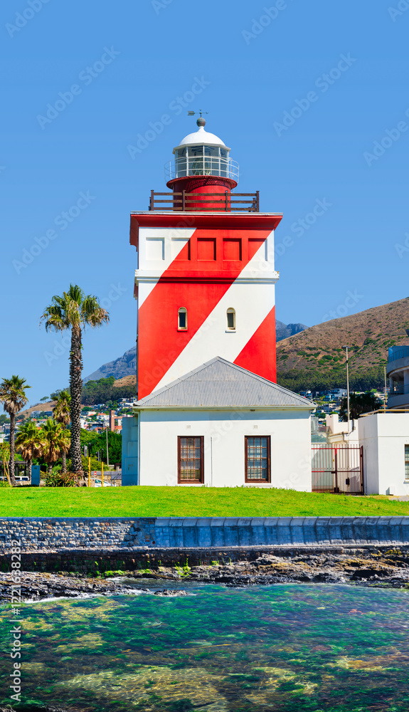 Green Point lighthouse viewed from the ocean, Cape Town, South Africa