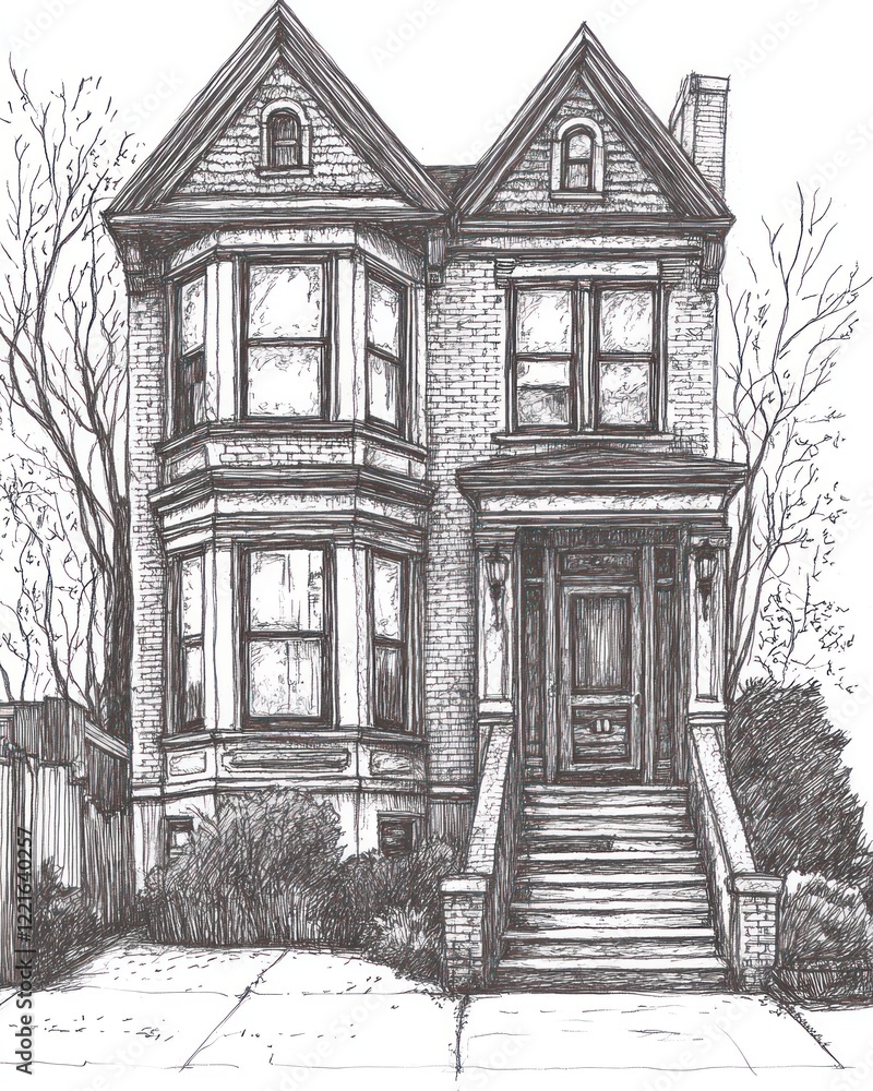 Fototapeta premium A Detailed Pen And Ink Drawing Of A Brick House