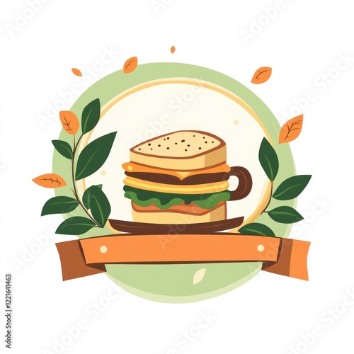 Wallpaper Mural Cute sandwich in a cup, autumnal background, food illustration, simple design, perfect for website background or social media post Torontodigital.ca