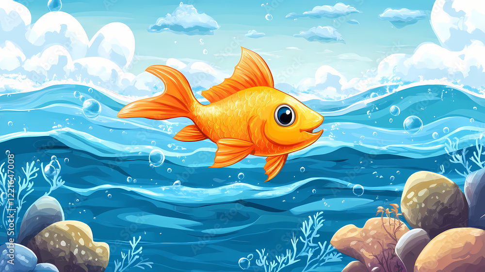 Fototapeta premium Fish in the ocean. Ocean Falls. Illustration