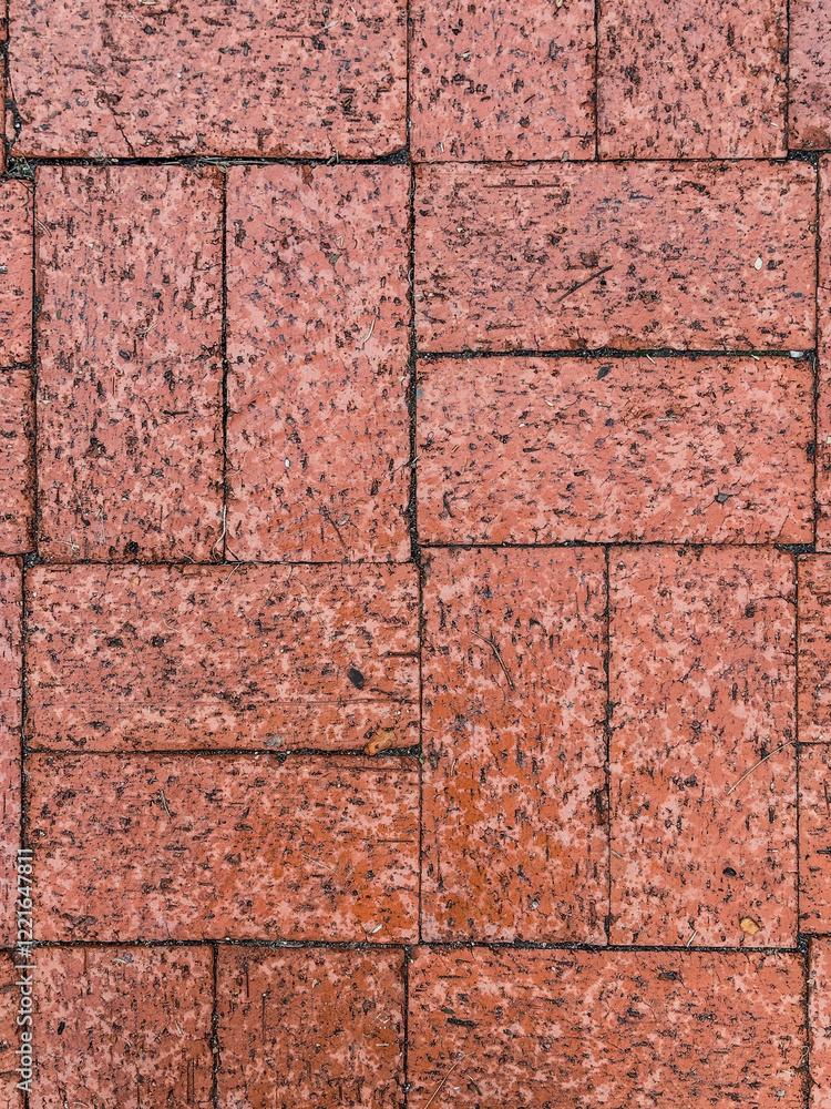 red brick pavers wet from light rain red brick pavers wet from light rain