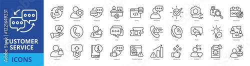 Customer service icon pack collection set with support, assistance, feedback, helpdesk, query, response, resolve, service, inquiry, resolution, care, contact, agent, chat, ticket, hotline