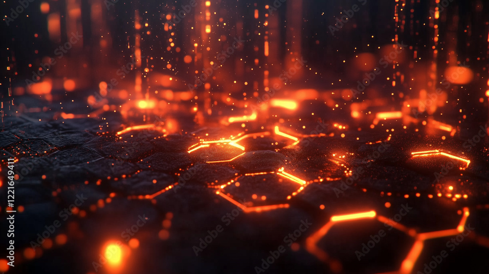 Glowing Lava Hexagons Abstract Background Glowing Lava Hexagons Abstract Background