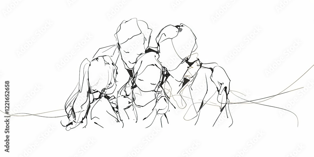 One-Line Drawing of a Family Portrait One-Line Drawing of a Family Portrait