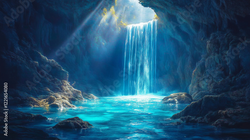 Wallpaper Mural Enchanted Cave Waterfall A Mystical Blue Grotto Torontodigital.ca