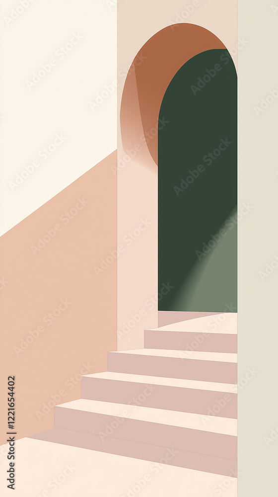 Stylized arched portal with steps and copy space