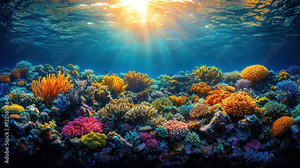 Naklejka premium Vibrant Underwater Coral Reef Ecosystem