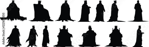 King silhouettes set, royalty pack of vector silhouette design, isolated background