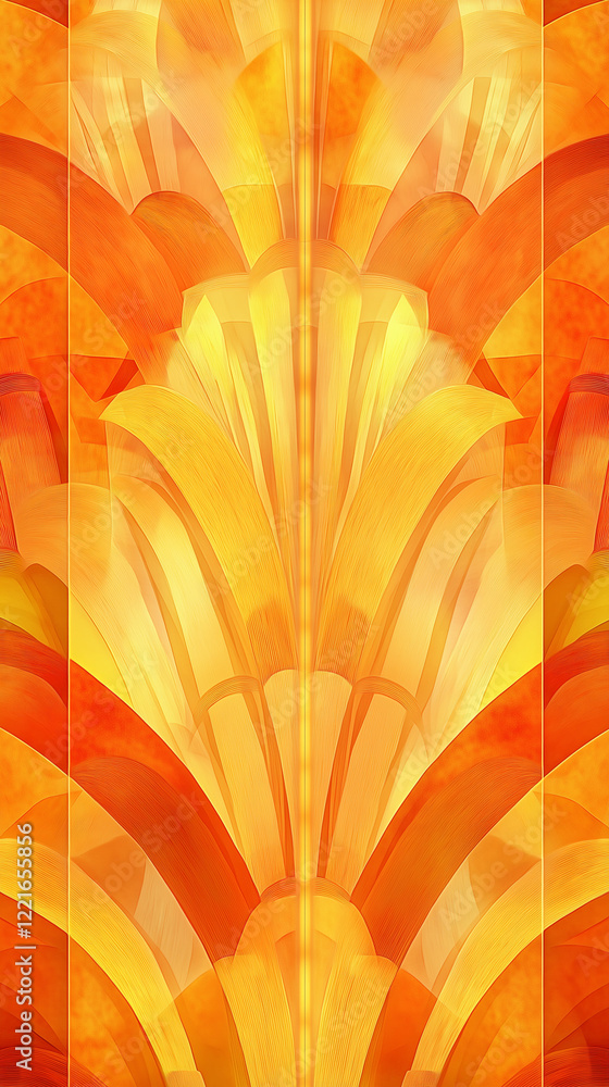 Orange and yellow radiating shapes vertical