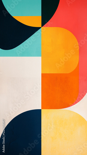 Obraz na płótnie Vertical abstract of curved shapes in orange, blue, yellow and black w salonie