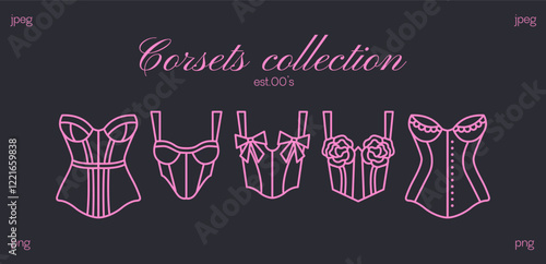 Elegant Corsets Collection: Feminine Vintage Fashion Stickers in Pastel Style. Stylish Vector Illustration for Apparel and Sewing Pattern
