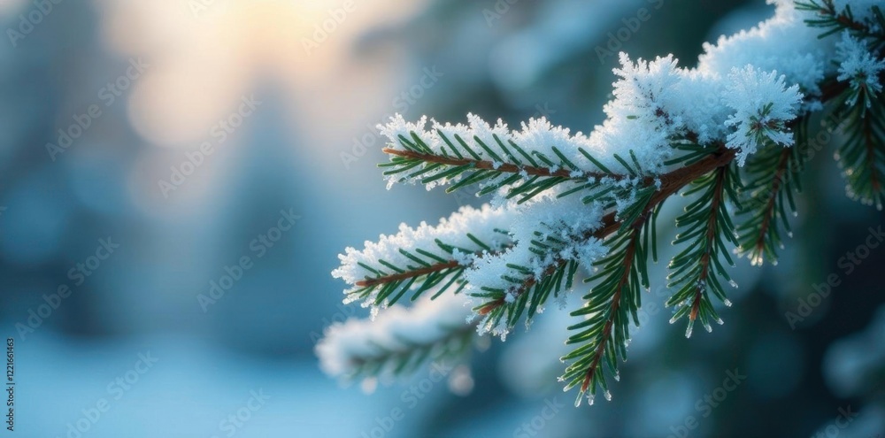 Icy crystals clinging to spruce branches delicate frosty layer, frosty, serene Icy crystals clinging to spruce branches delicate frosty layer, frosty, serene