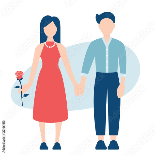 Man and woman holding hands, romantic date illustration