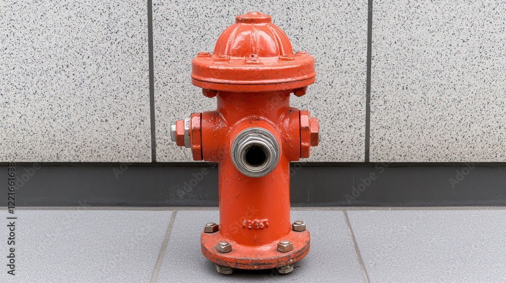 A bright orange fire hydrant stands against a textured gray wall, serving as a water source for emergencies. A bright orange fire hydrant stands against a textured gray wall, serving as a water source for emergencies.