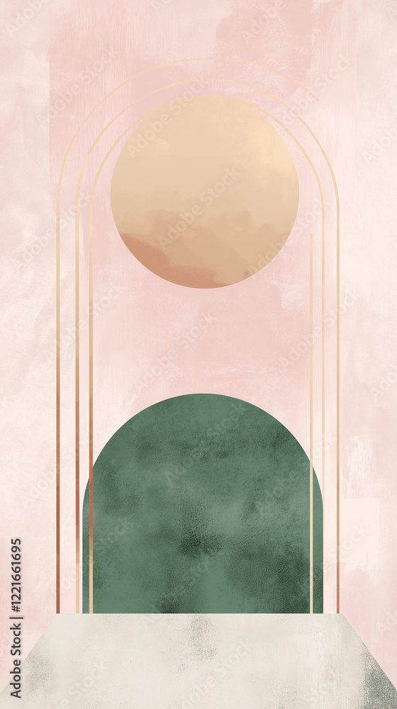 Vertical design of curving shapes with pale pink