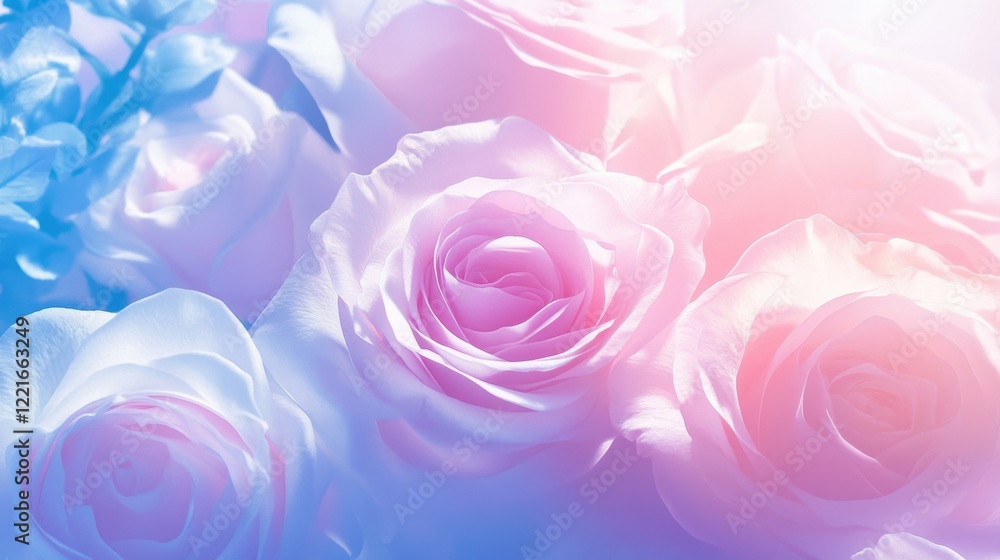 Dreamy pastel roses: soft pink and blue floral background for elegant designs Dreamy pastel roses: soft pink and blue floral background for elegant designs