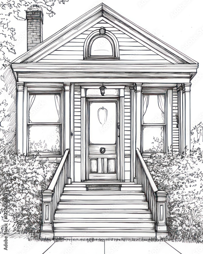Fototapeta premium Elegant Victorian House Architectural Drawing