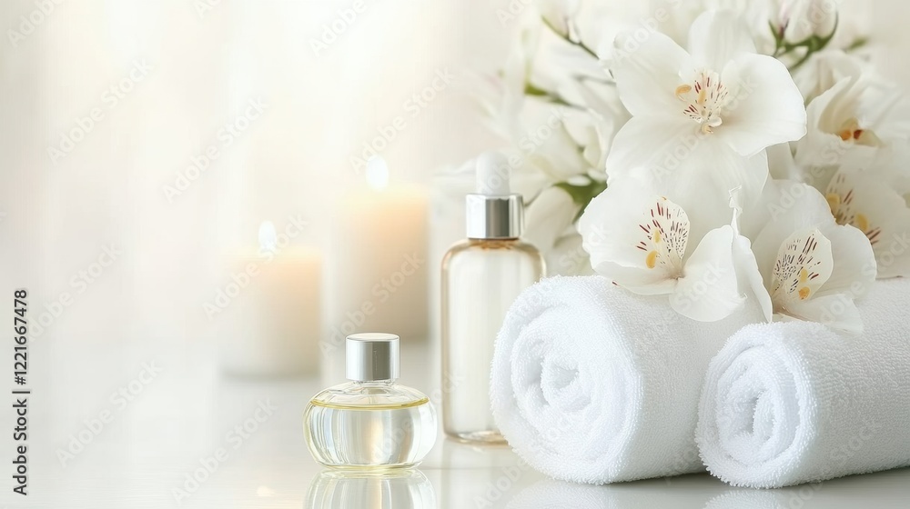 Spa serenity with aromatherapy candles, fresh towels, and delicate flowers for ultimate relaxation Spa serenity with aromatherapy candles, fresh towels, and delicate flowers for ultimate relaxation