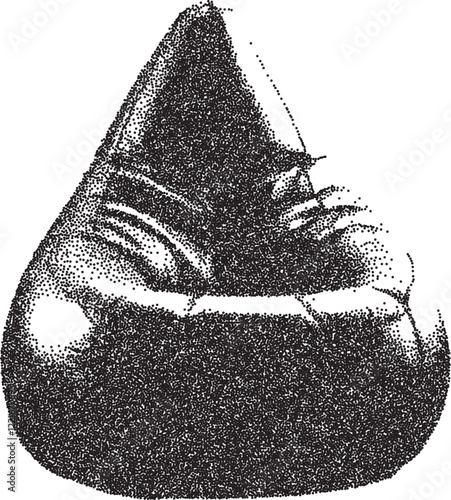 Bean bag vintage y2k stipple art, chair halftone stipple brutalist retro vector png with transparent background, seat 2000s aesthetic photocopy effect tattoo
