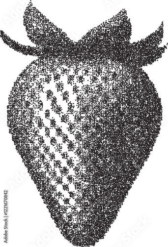 Strawberry vintage y2k stipple art, fruit halftone stipple brutalist retro vector png with transparent background, berry 2000s aesthetic photocopy effect tattoo