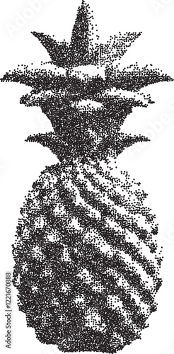 Pineapple vintage y2k stipple art, fruit halftone stipple brutalist retro vector png with transparent background, tropical 2000s aesthetic photocopy effect tattoo