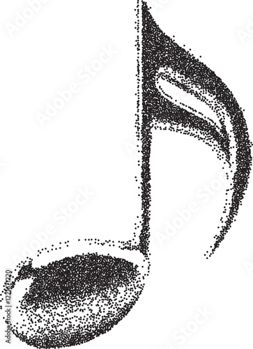Music vintage y2k stipple art, note halftone stipple brutalist retro vector png with transparent background, melodic 2000s aesthetic photocopy effect tattoo