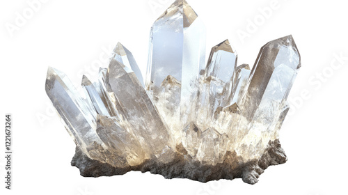 Crystalline Cluster: A mesmerizing display of clear quartz crystals, with their intricate facets and sharp points, showcasing the raw beauty and power of nature's artistry.  