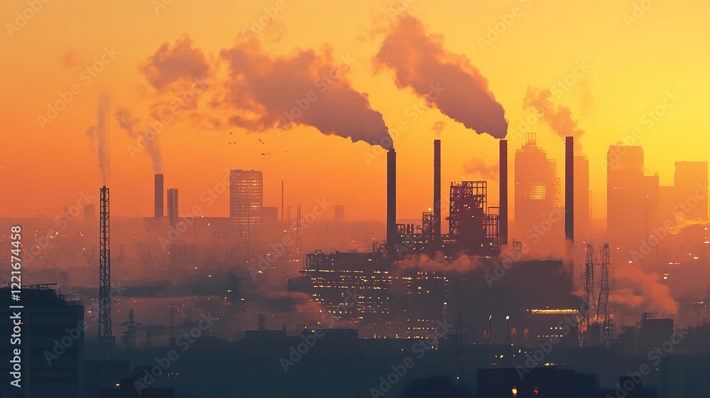 A gas-powered plant generating energy for a city.