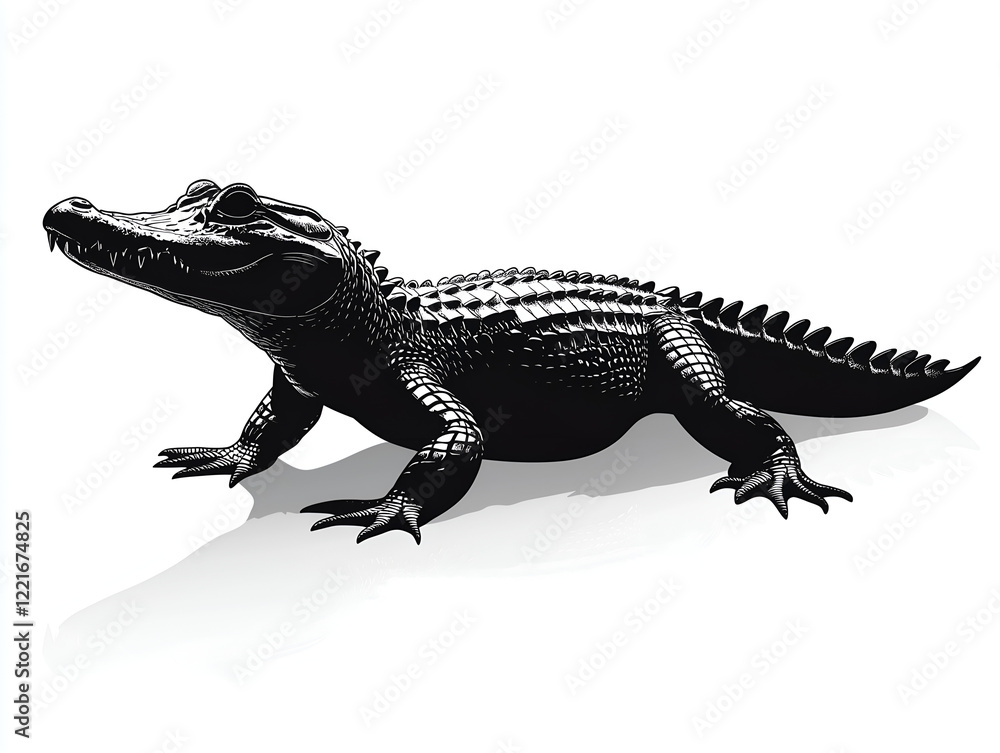 Fototapeta premium alligator silhouette vector black on white background
