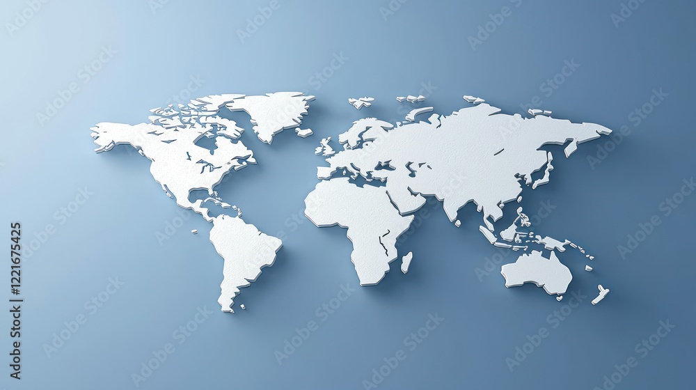 A minimalist world map in white against a soft blue background. A minimalist world map in white against a soft blue background.