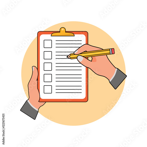 Illustration of Check List Being Filled Out by Hand with Pencil