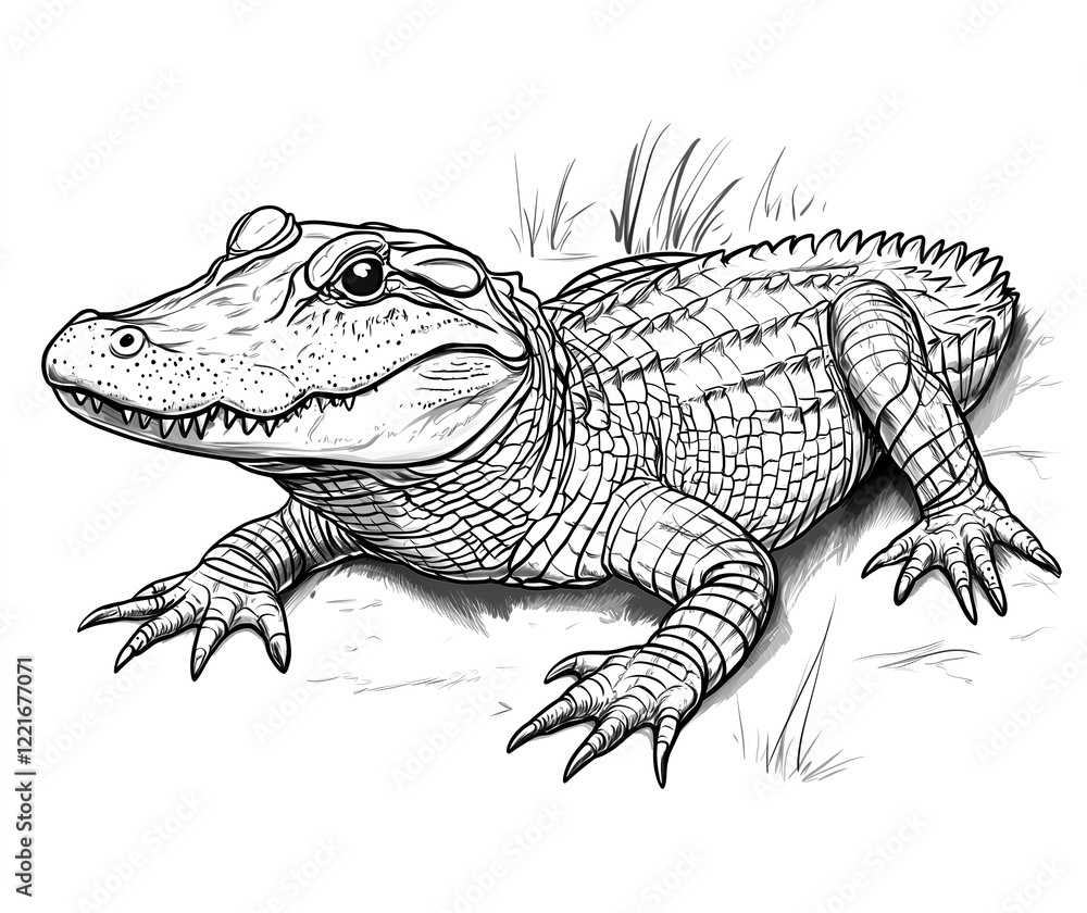 Fototapeta premium line drawing of an alligator, vector art style, white background