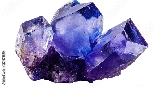 Blue Zoisite Crystal Cluster: A captivating cluster of blue zoisite crystals, showcasing vibrant hues of deep blue and purple, with intricate geometric formations. photo